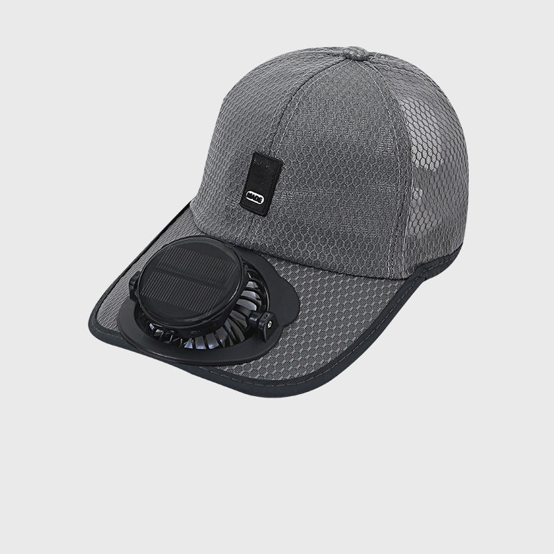 Arenzza breathable baseball cap with solar fan, adjustable 360° fan, UPF50+ sun protection, and lightweight, stylish design.