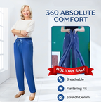 A pair of high waist ultra-stretch mom jeans from Arenzza, showcasing a stylish fit with a focus on denim fabric.