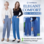 A pair of Arenzza high waist ultra-stretch mom jeans, shown in a natural pose, highlighting the fit and denim fabric.