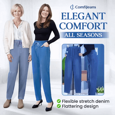 A pair of Arenzza high waist ultra-stretch mom jeans, shown in a natural pose, highlighting the fit and denim fabric.