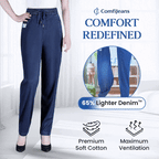 A pair of Arenzza high waist ultra-stretch mom jeans with a fitted style, shown in a natural pose on a plain background.