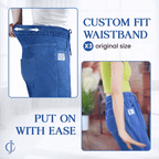 A pair of Arenzza high waist ultra-stretch mom jeans displayed, showcasing the fit and denim fabric.