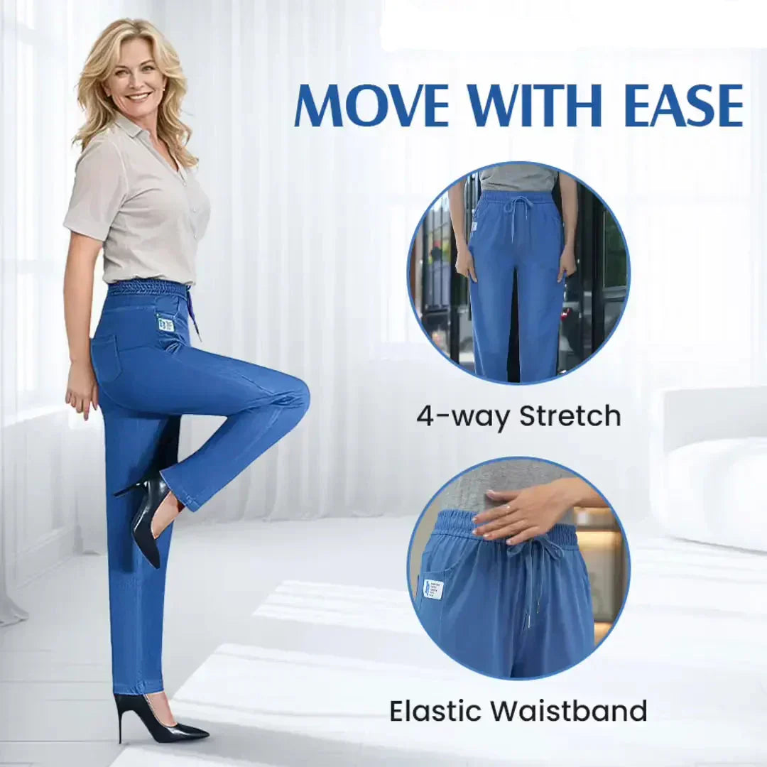 A pair of high waist ultra-stretch mom jeans from Arenzza, featuring a classic denim look with a comfortable fit.