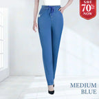A pair of Arenzza high waist ultra-stretch mom jeans with a fitted style, shown in a natural pose on a white background.