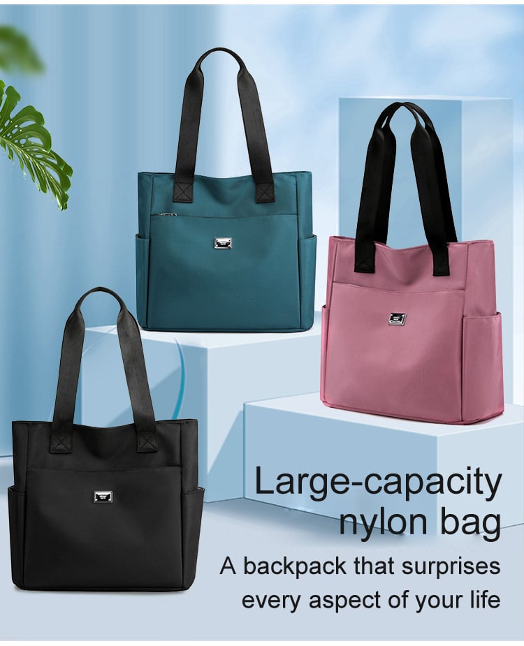 Aarenza large capacity water-repellent nylon shoulder bag with multiple pockets, shown with adjustable strap and sleek design.