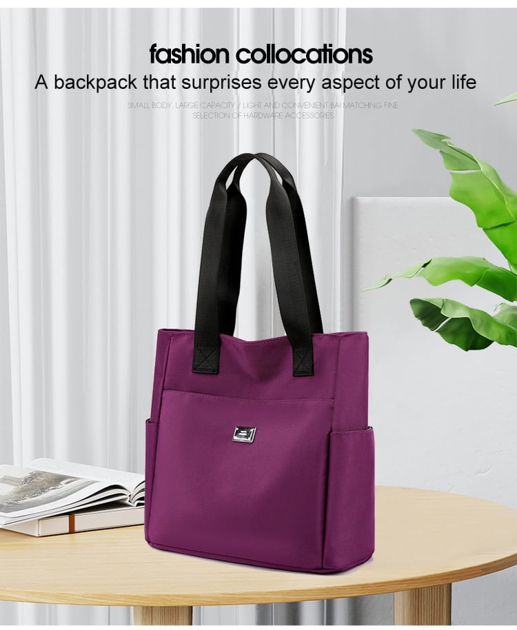 Arenzza large capacity water-repellent nylon shoulder bag with multiple pockets, featuring a sleek black design and adjustable strap.