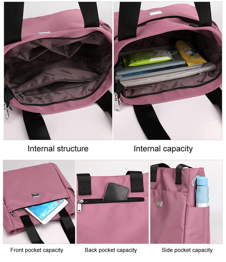 Large capacity Arenzza nylon shoulder bag with multiple pockets, water-repellent design, ideal for travel and daily use.