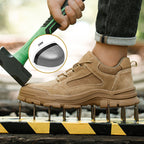 A pair of Arenzza industrial safety shoes with anti-slip, anti-puncture, and heat-resistant features, designed for safety and durability.