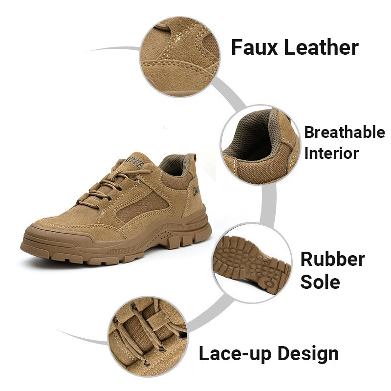 Arenzza industrial safety shoes with anti-slip, anti-puncture, heat-resistant features, shown in black with reinforced toe protection.
