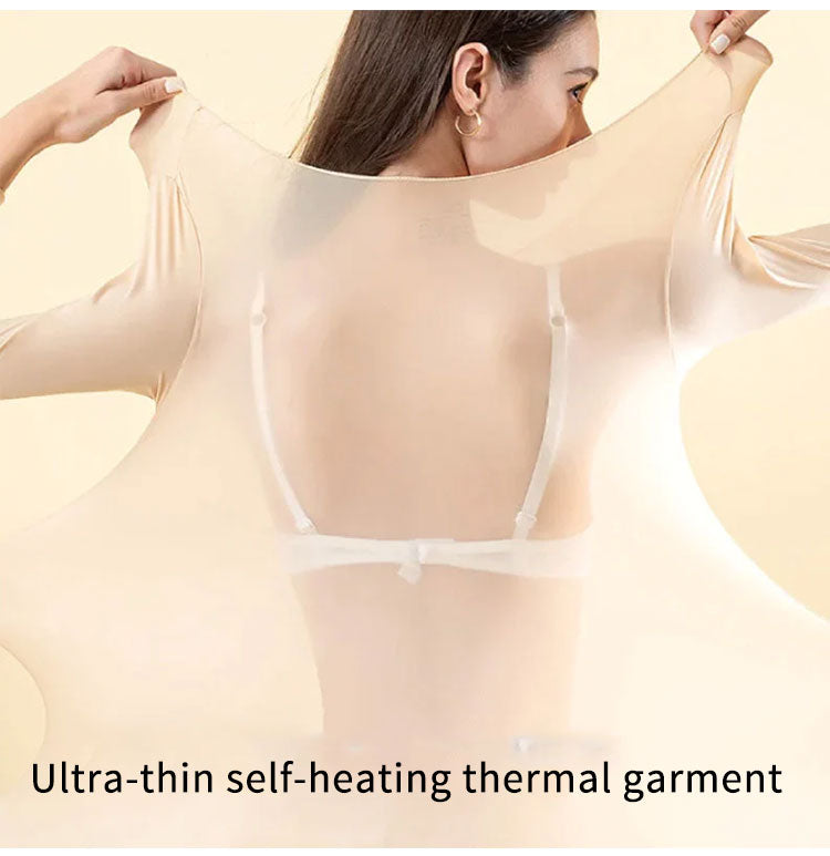 Arenzza ultra-thin self-heating thermal garment, close-up view showing sleek design and fabric texture for warmth and comfort.
