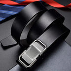 Automatic buckle men's leather belt by Arenzza with a sleek design, featuring a polished metal buckle and smooth leather strap.