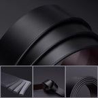 Arenzza men's leather belt with automatic buckle, showcasing a sleek black leather strap and modern fastening mechanism.
