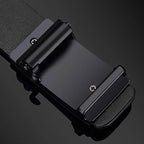 Aarenzza men's leather belt with automatic buckle, stylish accessory for clothing and fashion, shown in dark brown leather.