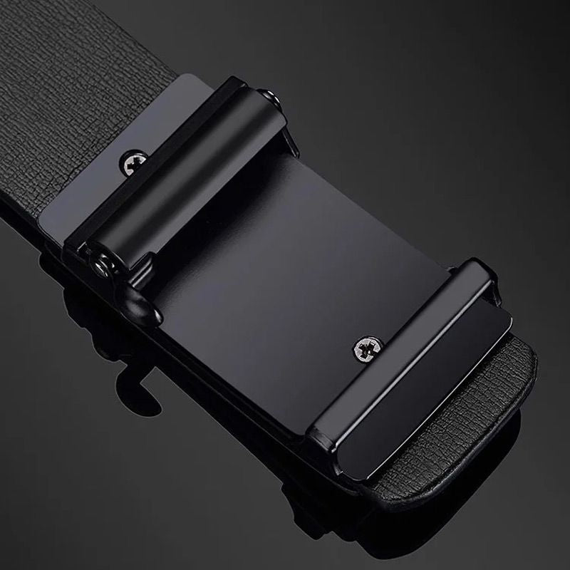 Aarenzza men's leather belt with automatic buckle, stylish accessory for clothing and fashion, shown in dark brown leather.