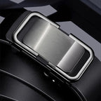 Aarenza men's leather belt with automatic buckle, stylish black leather accessory for clothing and fashion.