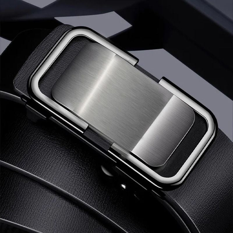 Aarenza men's leather belt with automatic buckle, stylish black leather accessory for clothing and fashion.