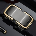 Aarenza men's leather belt with automatic buckle, stylish black leather accessory for clothing and accessories.