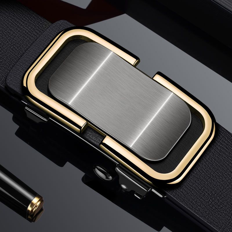 Aarenza men's leather belt with automatic buckle, stylish black leather accessory for clothing and accessories.