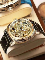 Arenzza men's leather strap analog mechanical watch with round dial, stylish business fashion design, and classic look.