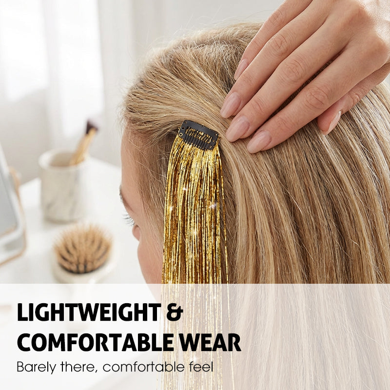 Sparkling clip-in hair tinsel from Arenzza, shiny and colorful accessory for adding sparkle to hair styles.