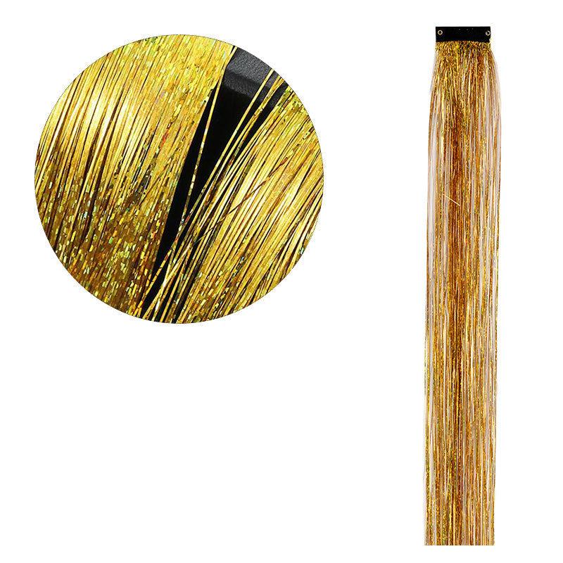 Sparkling clip-in hair tinsel from Arenzza, shiny metallic accessory added to hair for a sparkling, fashionable look