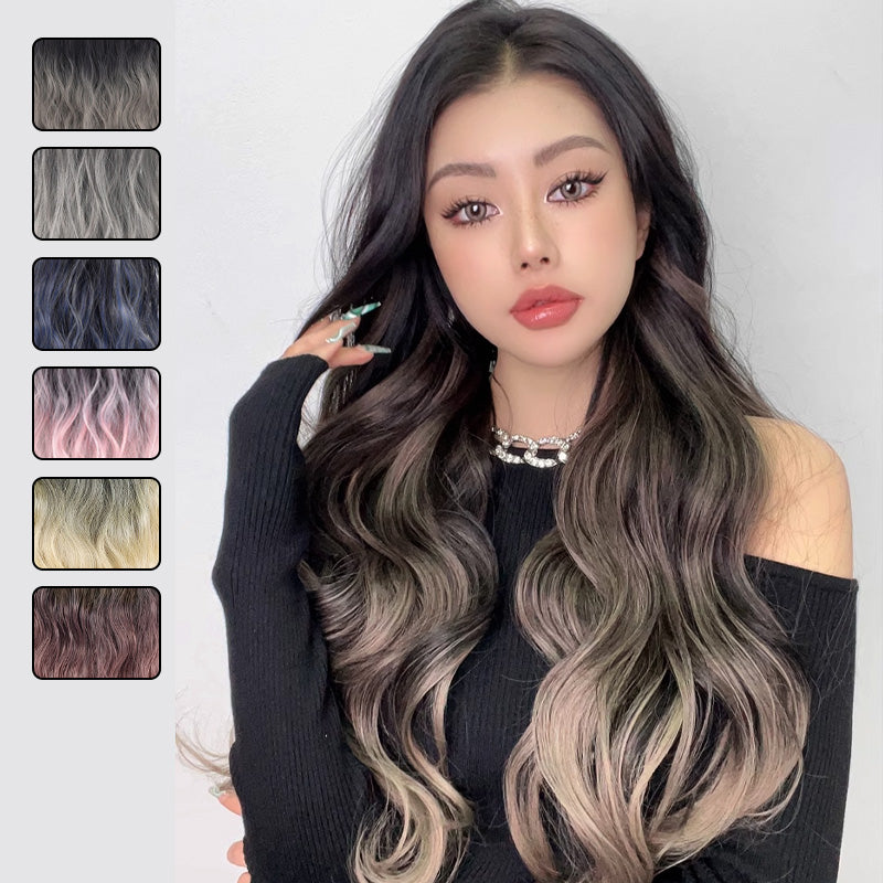 Arenzza gradient curly wig piece with vibrant rainbow colors, styled with voluminous curls for bold fashion statements.