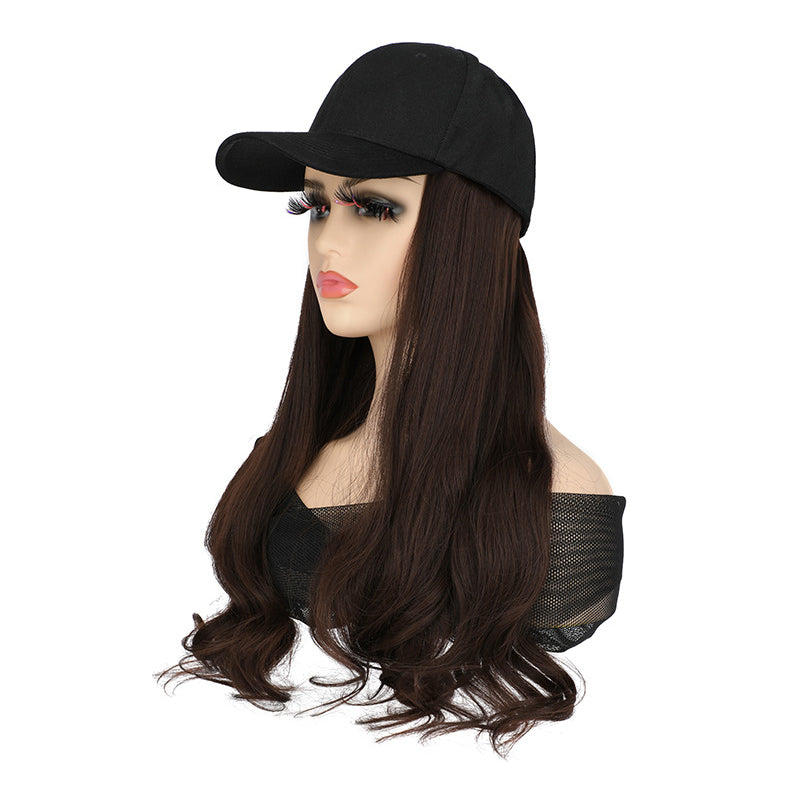 Aarenza 2-in-1 curly hair baseball cap wig shown on a mannequin, versatile accessory combining a baseball cap with curly wig style.