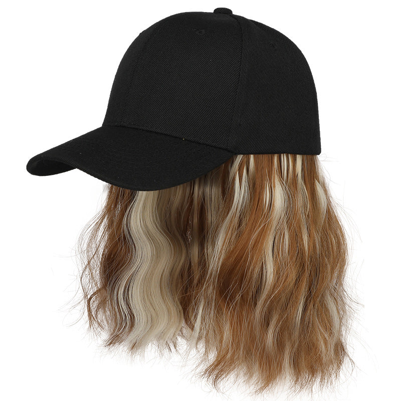 Arenzza 2-in-1 curly hair baseball cap wig showing a mixed curly hair wig attached to a casual baseball cap in natural lighting.