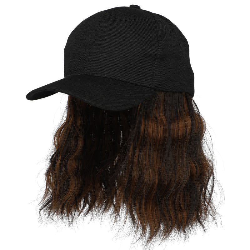 Aarenza 2-in-1 curly hair baseball cap wig showing a mixed curly hair wig attached to a casual baseball cap in a natural pose.