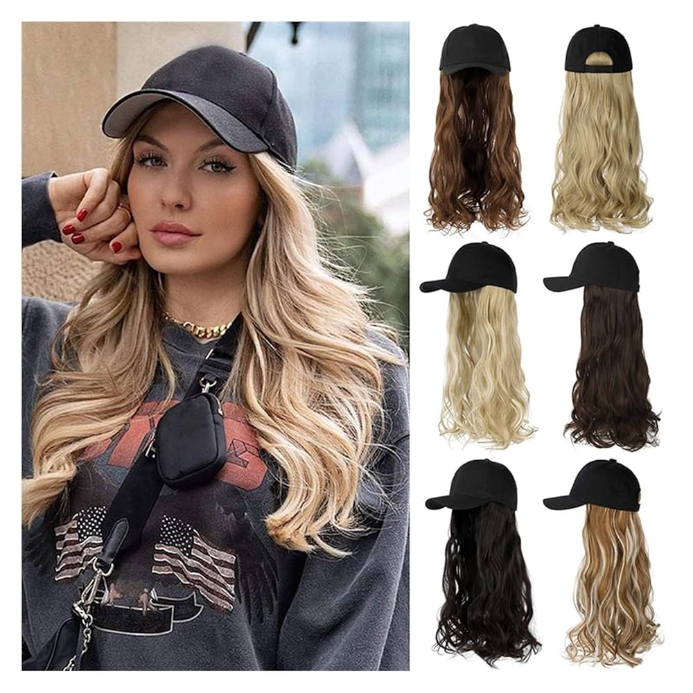 Arenzza 2-in-1 curly hair baseball cap wig showing a stylish cap with voluminous curly hair attached for versatile fashion.