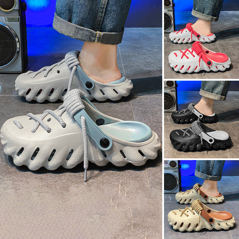 A pair of men's breathable clog shoes in neutral tones, featuring a comfortable design from Arenzza.