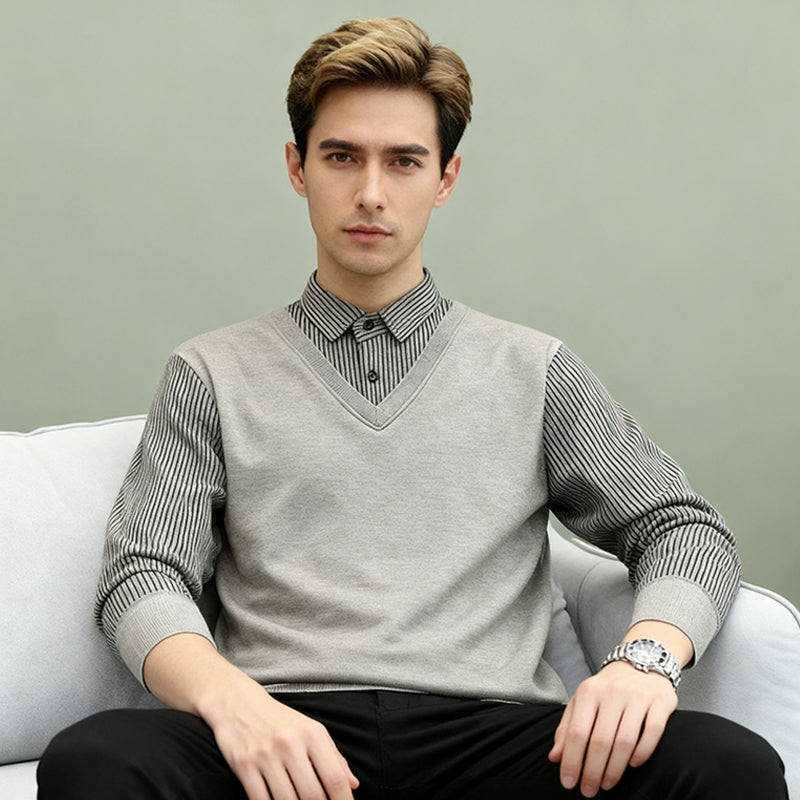 Aarenza layered men's shirt with built-in style, showcasing a sleek, modern design perfect for quick, sharp outfits.