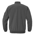 A men's lightweight bomber jacket from Arenzza in black, displayed on a hanger showing the front view.