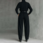 Aarenza women's elegant turtleneck top and high-waist pants set with a free belt, stylish clothing and accessories for women.