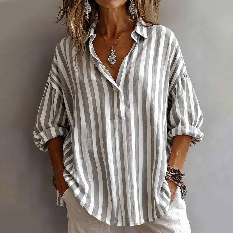 Women's Arenzza casual striped pullover shirt with a relaxed fit, featuring horizontal stripes and a round neckline.