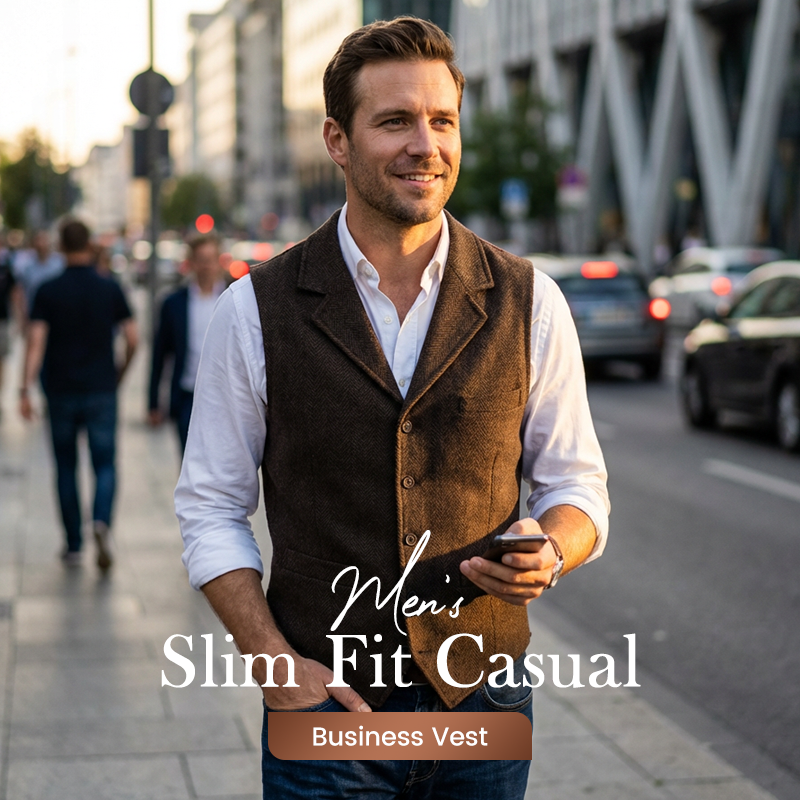 A men's slim fit casual vest by Arenzza, featuring a sleek design in neutral fabric, ideal for everyday wear.