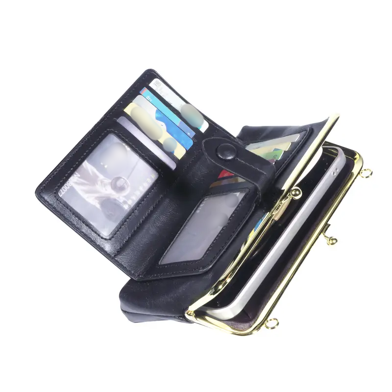 Arenzza crossbody phone bag with multi-card organizer, black compact accessory with adjustable strap and multiple card slots.