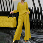 Women’s V-neck lounge set with wide-leg pants from Arenzza, featuring soft fabric and relaxed fit for comfortable casual wear.