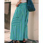 Women's striped wide-leg drawstring pants by Arenzza, featuring a relaxed fit with bold horizontal stripes and adjustable waist.