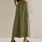 Women's striped wide-leg drawstring pants by Arenzza, featuring a relaxed fit and casual style, shown on a model.