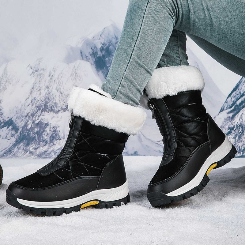 A pair of Arenzza women's non-slip warm zipper snow boots with fur lining, suitable for winter and snowy weather.