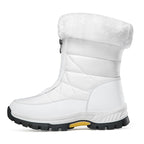 A pair of Arenzza women’s non-slip warm zipper snow boots in black, featuring a cozy interior and sturdy soles for winter wear.