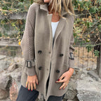 Women’s mid-length lapel double-breasted coat by Arenzza, featuring classic design and tailored fit, shown in a stylish neutral color.