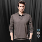 Men's faux two-piece lapel long-sleeve top by Arenzza, stylish men's clothing with a layered look, black fabric, and tailored fit.