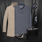 Men's faux two-piece lapel long-sleeve top by Arenzza, stylish men's clothing with a layered look and tailored lapel details.