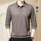A men's faux two-piece lapel long-sleeve top from Arenzza, featuring a stylish design with a lapel collar and long sleeves.