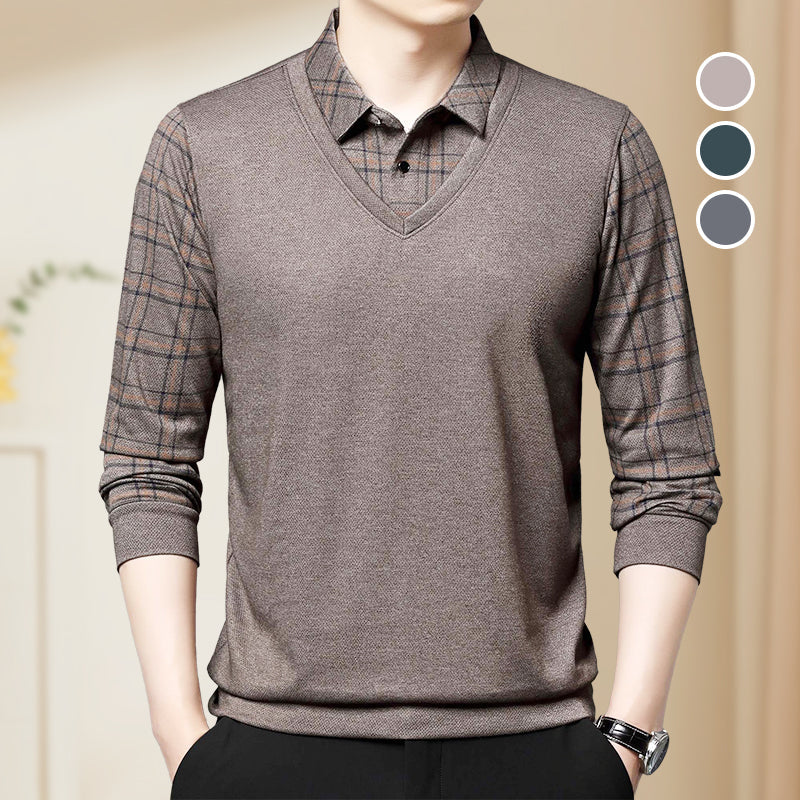 A men's faux two-piece lapel long-sleeve top from Arenzza, featuring a stylish design with a lapel collar and long sleeves.