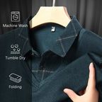 Men's faux two-piece lapel long-sleeve top by Arenzza, stylish clothing with layered look, in black with button details.