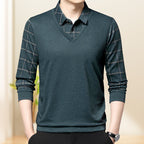 Men's faux two-piece lapel long-sleeve top by Arenzza, featuring a stylish layered look and tailored fit in dark fabric.