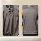 Men's faux two-piece lapel long-sleeve top from Arenzza, shown in navy with a tailored fit and button-up design.